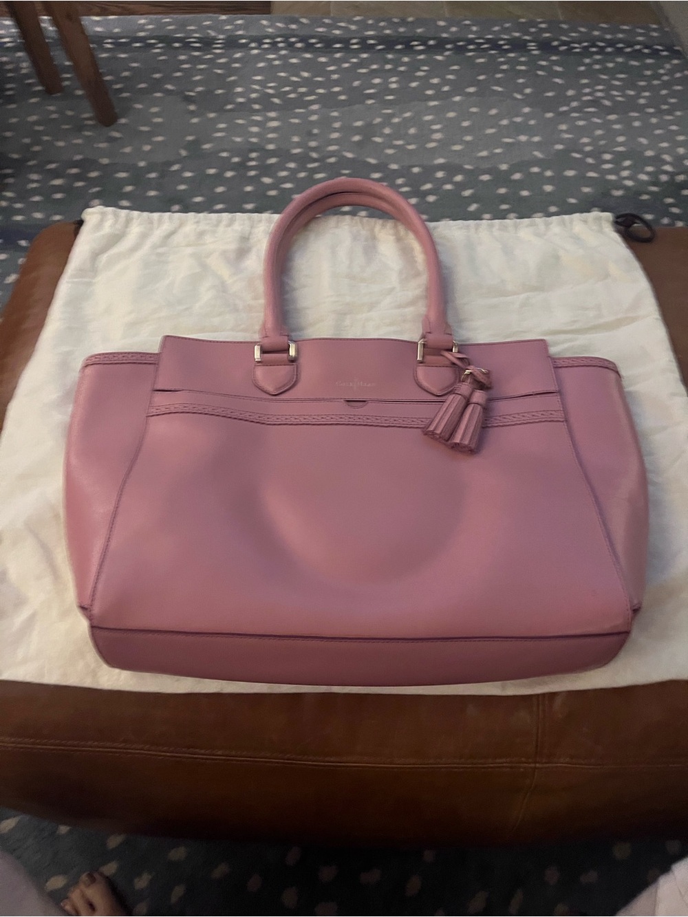 Cole Haan Soft Pink Leather Structured Tote with Tassel Charm